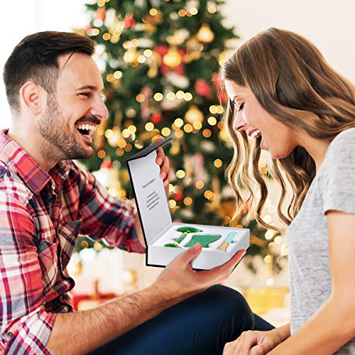 BELICOO Rodillo facial de jade, masajeador facial de jade 100% natural Jade Gua Sha Kit Cuidado de la piel Antienvejecimiento Sin arrugas Aprieta la piel