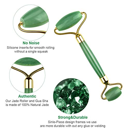 BELICOO Rodillo facial de jade, masajeador facial de jade 100% natural Jade Gua Sha Kit Cuidado de la piel Antienvejecimiento Sin arrugas Aprieta la piel