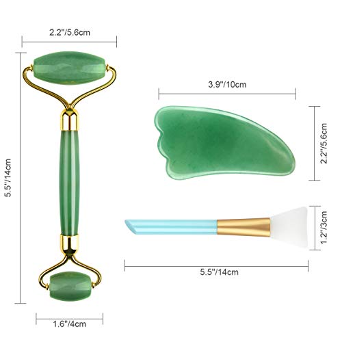 BELICOO Rodillo facial de jade, masajeador facial de jade 100% natural Jade Gua Sha Kit Cuidado de la piel Antienvejecimiento Sin arrugas Aprieta la piel