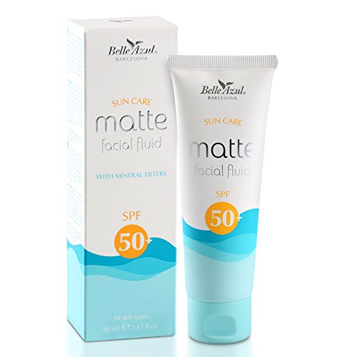 Belle Azul - Sun Cream 50 - Protección Solar para la Cara SPF 50, Crema Facial Hidratante y Calmante, Deja la piel con un acabado Mate completo, Enriquecido con Vitamina E y C, 80 ml.
