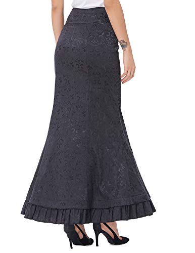 Belle Poque plegada Mermaid Victorian Jacquard Espina de Pescado de Alta Cintura BP000204-1_USA6 lápiz Falda