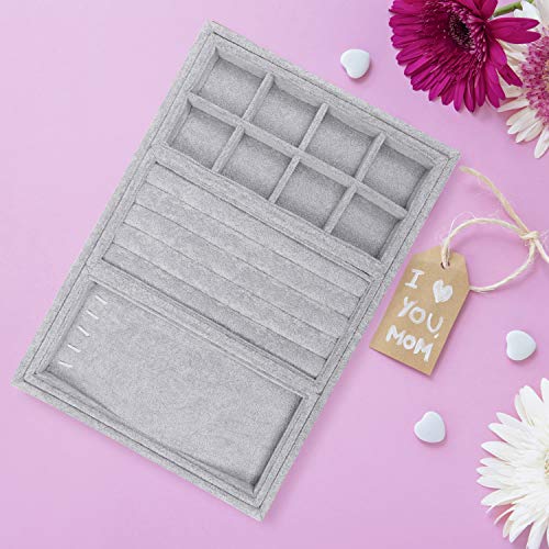 BELLE VOUS Bandejas Joyas - 4 en 1 Exhibidor Organizador de Joyas 35,3x24,2cm Incluye 3 Bandeja Desmontables con 8 Compartimentos para Pendientes, Pulsera y Collares (Gris)