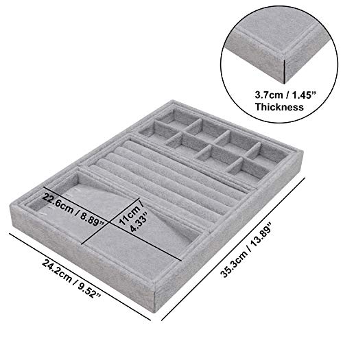 BELLE VOUS Bandejas Joyas - 4 en 1 Exhibidor Organizador de Joyas 35,3x24,2cm Incluye 3 Bandeja Desmontables con 8 Compartimentos para Pendientes, Pulsera y Collares (Gris)