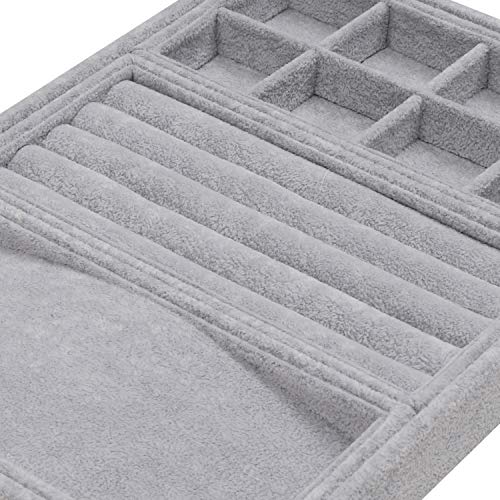 BELLE VOUS Bandejas Joyas - 4 en 1 Exhibidor Organizador de Joyas 35,3x24,2cm Incluye 3 Bandeja Desmontables con 8 Compartimentos para Pendientes, Pulsera y Collares (Gris)