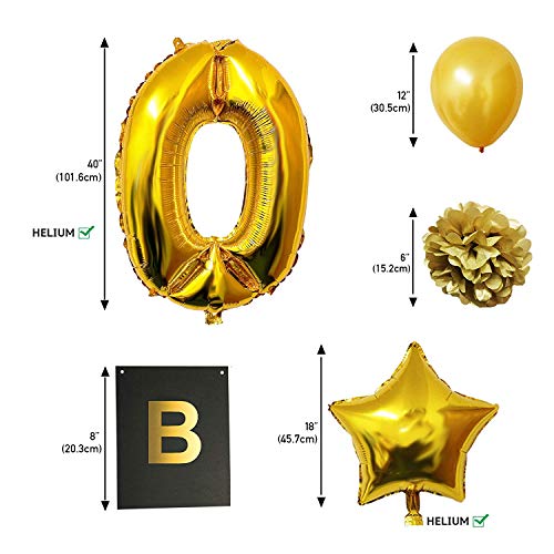 BELLE VOUS Globos Cumpleaños Happy Birthday, Suministros y Decoración Globo Grande de Aluminio - Decoración Globos De Látex Dorado, Blanco y Negro - Apto para Todos los Adultos (Age 50)