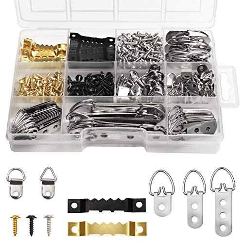 Belle Vous Kits para Colgar Cuadros (415 Piezas) - Colgador de Sierra y Aros en D para Fotos con Tornillos – Cuelga Cuadros Perfecto para Colgar Marcos de Fotos Pesados y Decoración