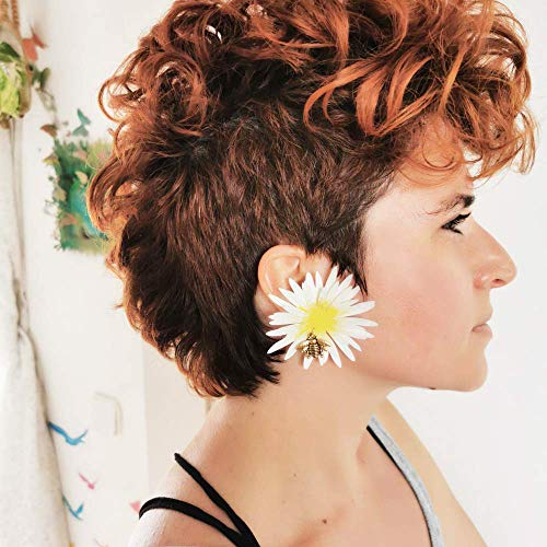 Bellis perennis - Pendientes de abeja - Margaritas pendientes - Joyas de tendencia - Joyas de margarita flor - Pendientes animales - Regalo