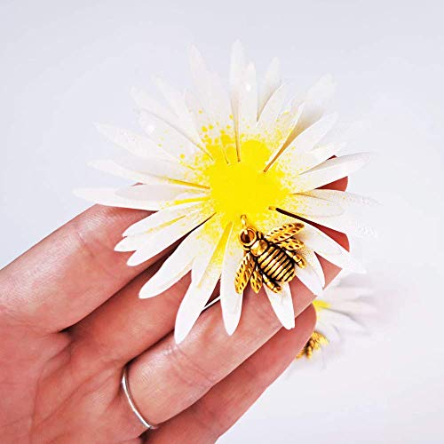 Bellis perennis - Pendientes de abeja - Margaritas pendientes - Joyas de tendencia - Joyas de margarita flor - Pendientes animales - Regalo