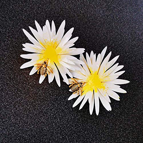 Bellis perennis - Pendientes de abeja - Margaritas pendientes - Joyas de tendencia - Joyas de margarita flor - Pendientes animales - Regalo