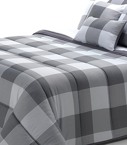 Belnou Edredón Nórdico Cuadros, Microfibra, Gris, 200x270x8 cm