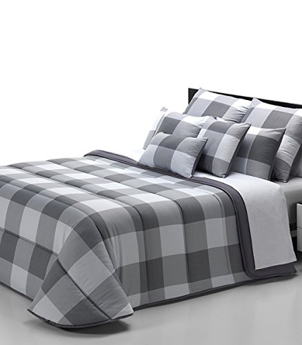 Belnou Edredón Nórdico Cuadros, Microfibra, Gris, 200x270x8 cm