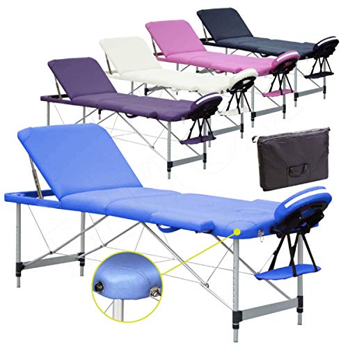 Beltom Camilla de Masaje 3 Zonas Aluminio portatil Mesa Cama Banco Plegable masajista - Azul