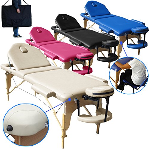 Beltom Camilla de Masaje 3 Zonas Nuevo Modelo portatil Mesa Cama Banco Plegable Reiki - Crema