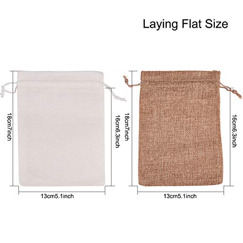 BENECREAT 24 PCS Bolsas de Arpillera con Cordón Bolsa de Yute 18x13cm Color Lino y Crema Envase de Regalo de Dulce, Chocolate, Joya para Fiesta Boda Navidad