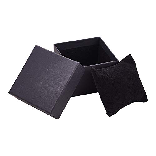 BENECREAT 6 Pack Negra Caja de Cartón Craft con Almohada Suave de Presentación Superior Envase para Reloj y Brazalete 8.7x8.7x5.5cm