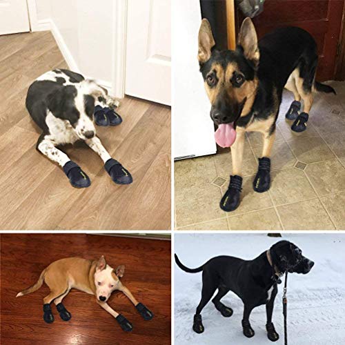 Bento 4pcs Zapatos del Perro, Zapatos del Perro Pata protección, Impermeable con Suela Antideslizante Adecuado para Perros medianos y Grandes, Negro,Rojo,7