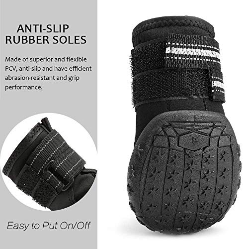 Bento 4pcs Zapatos del Perro, Zapatos del Perro Pata protección, Impermeable con Suela Antideslizante Adecuado para Perros medianos y Grandes, Negro,Rojo,7