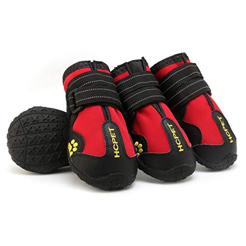 Bento 4pcs Zapatos del Perro, Zapatos del Perro Pata protección, Impermeable con Suela Antideslizante Adecuado para Perros medianos y Grandes, Negro,Rojo,7