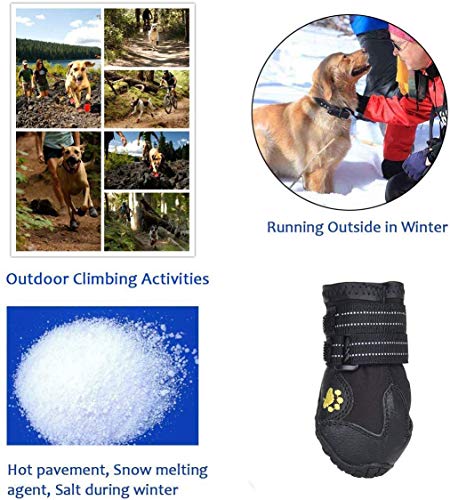 Bento 4pcs Zapatos del Perro, Zapatos del Perro Pata protección, Impermeable con Suela Antideslizante Adecuado para Perros medianos y Grandes, Negro,Rojo,7