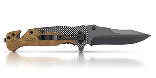 BERGKVIST® Navaja de Bolsillo 3-en-1 K39 Waldholz Navaja Plegable Afilada y Cuchillo de Caza I Navajas de albacete con Piedra de afilar y Funda para cinturón