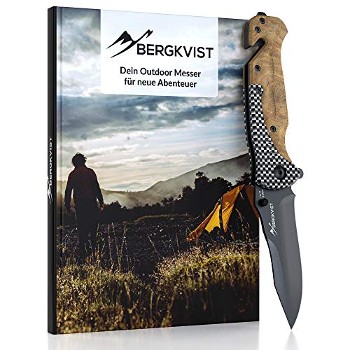 BERGKVIST® Navaja de Bolsillo 3-en-1 K39 Waldholz Navaja Plegable Afilada y Cuchillo de Caza I Navajas de albacete con Piedra de afilar y Funda para cinturón