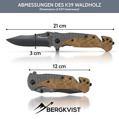 BERGKVIST® Navaja de Bolsillo 3-en-1 K39 Waldholz Navaja Plegable Afilada y Cuchillo de Caza I Navajas de albacete con Piedra de afilar y Funda para cinturón