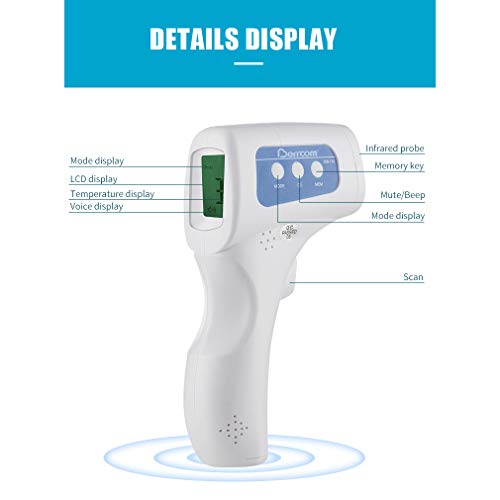 Berrcom termómetro de frente infrarrojo sin contacto, pantalla digital retroiluminada de tres colores Temperatura de lectura instantánea de bebés
