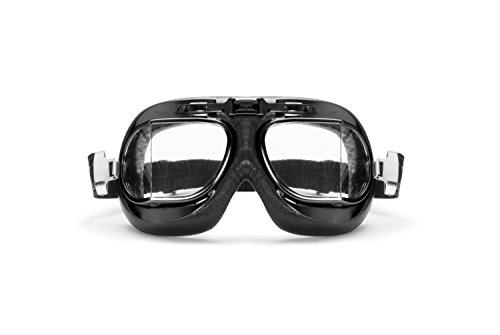 BERTONI Gafas para Moto Retro Aviadoras con Lentes Antivaho y Montura de Acero Negro Matte - Mod. AF193A Italy - Gafas Motoristas para Cascos Moto Harley y Chopper