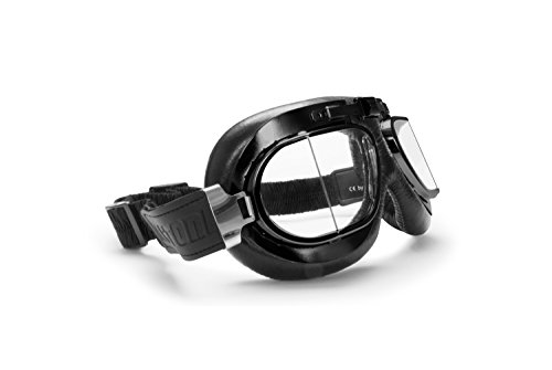 BERTONI Gafas para Moto Retro Aviadoras con Lentes Antivaho y Montura de Acero Negro Matte - Mod. AF193A Italy - Gafas Motoristas para Cascos Moto Harley y Chopper