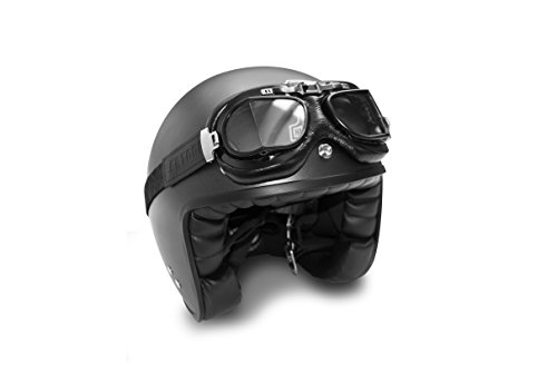 BERTONI Gafas para Moto Retro Aviadoras con Lentes Antivaho y Montura de Acero Negro Matte - Mod. AF193A Italy - Gafas Motoristas para Cascos Moto Harley y Chopper