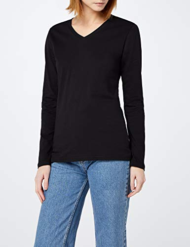 Berydale Camiseta de manga larga de mujer, con cuello de pico, lote de 3, en varios colores, Negro, L