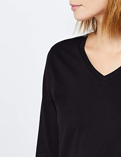 Berydale Camiseta de manga larga de mujer, con cuello de pico, lote de 3, en varios colores, Negro, L