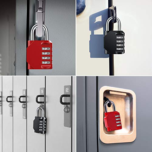BeskooHome - Candado de combinación resistente con esfera lisa de 4 dígitos para escuela, gimnasio, cobertizo al aire libre, color rojo y negro