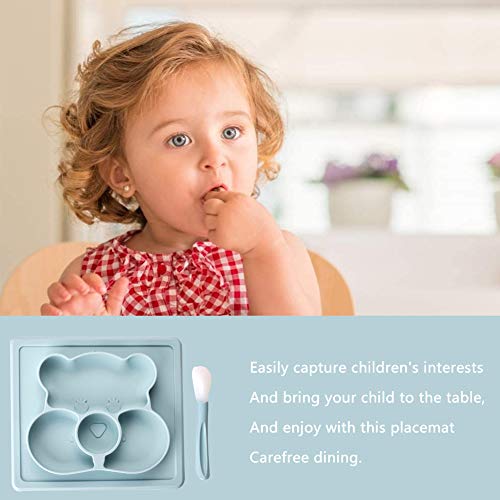 BESLIME Ventosa Plato Ventosa，Plato Para Bebe (Azul) - Plato Silicona para Infantil con Mantel Individual-Ventosas Antivuelco para Tronas y Sillines-Seguro en Lavavajillas/Microondas