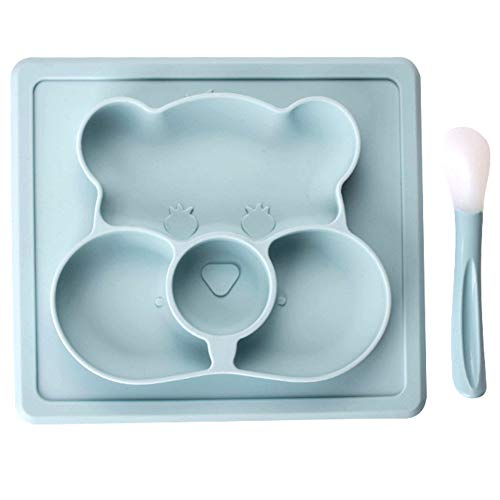 BESLIME Ventosa Plato Ventosa，Plato Para Bebe (Azul) - Plato Silicona para Infantil con Mantel Individual-Ventosas Antivuelco para Tronas y Sillines-Seguro en Lavavajillas/Microondas