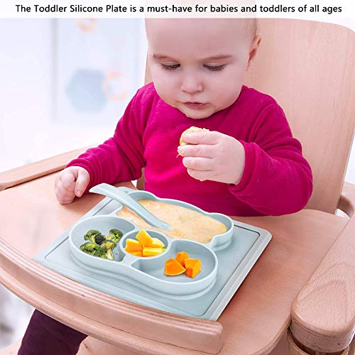 BESLIME Ventosa Plato Ventosa，Plato Para Bebe (Azul) - Plato Silicona para Infantil con Mantel Individual-Ventosas Antivuelco para Tronas y Sillines-Seguro en Lavavajillas/Microondas