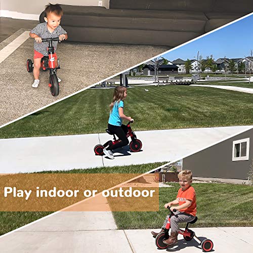 besrey Triciclos para Niños, 5 en 1 Un Bici polivalente, Triciclo & Bicicleta & Carro de Equilibrio & Caminante, 2.8kg Ligero y portátil, Adecuado para niños de 1.5-4 años Princesa roja