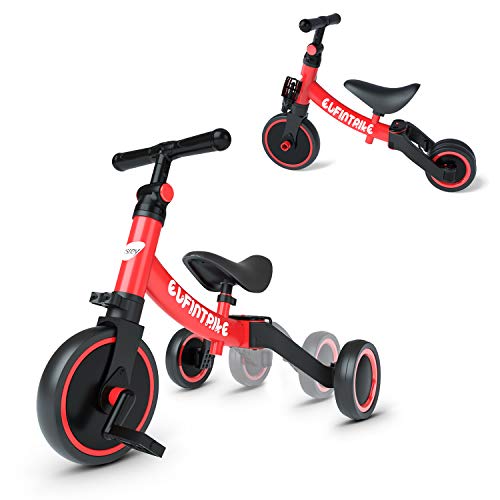 besrey Triciclos para Niños, 5 en 1 Un Bici polivalente, Triciclo & Bicicleta & Carro de Equilibrio & Caminante, 2.8kg Ligero y portátil, Adecuado para niños de 1.5-4 años Princesa roja
