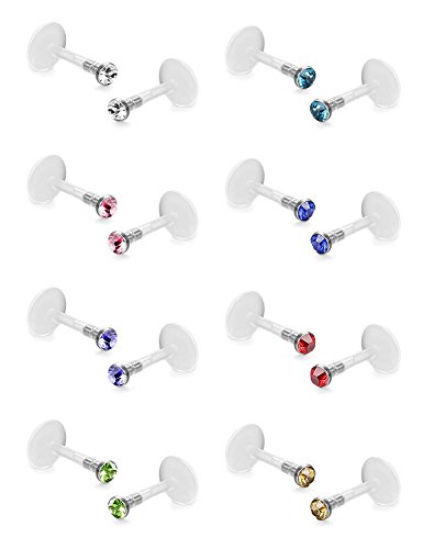 Besteel 16 Piezas Piercings Acrílicos Transparente Labio Labret Helix Piercing Studs Pendientes Oreja Cartilago 2mm CZ caise