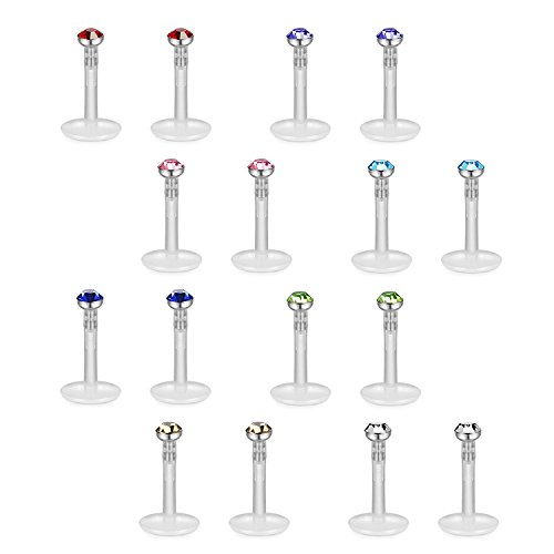 Besteel 16 Piezas Piercings Acrílicos Transparente Labio Labret Helix Piercing Studs Pendientes Oreja Cartilago 2mm CZ caise