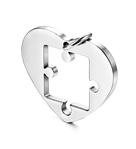 Besteel Acero Inoxidable Collar Amantes con Colgante Puzzle para Hombre Mujer Pareja Corazon Negro y Plata Cadena Rolo 56CM