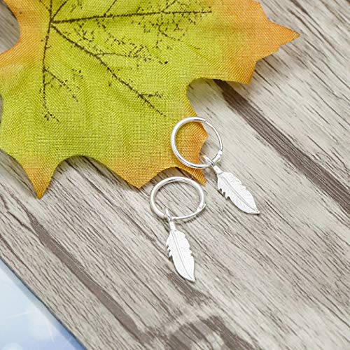 BESTEEL Plata 925 Pendientes para Hombres Mujeres Niñas Pendientes de aro Plumas Colgar Hoja Regalo espumoso Con caja