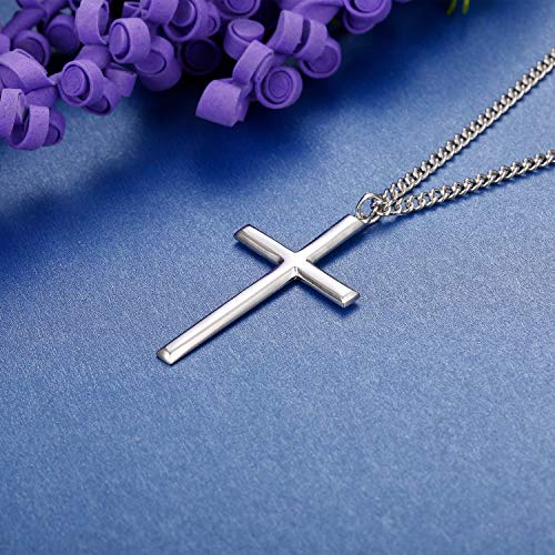 Besteel Plata de Ley Collar Cruzado para Hombres Mujeres Clásico Collar de Cadena Colgante Joyas Cruzadas con Caja de Regalo, 56 cm