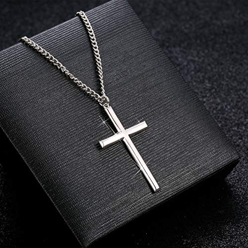 Besteel Plata de Ley Collar Cruzado para Hombres Mujeres Clásico Collar de Cadena Colgante Joyas Cruzadas con Caja de Regalo, 56 cm
