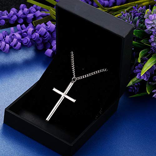 Besteel Plata de Ley Collar Cruzado para Hombres Mujeres Clásico Collar de Cadena Colgante Joyas Cruzadas con Caja de Regalo, 56 cm
