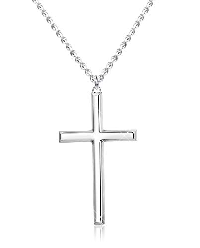 Besteel Plata de Ley Collar Cruzado para Hombres Mujeres Clásico Collar de Cadena Colgante Joyas Cruzadas con Caja de Regalo, 56 cm