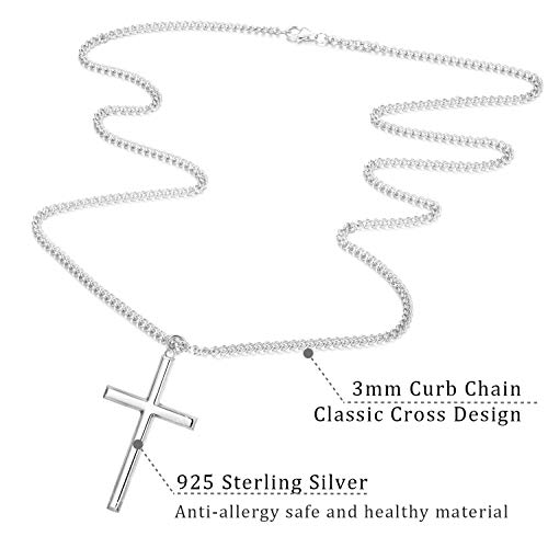 Besteel Plata de Ley Collar Cruzado para Hombres Mujeres Clásico Collar de Cadena Colgante Joyas Cruzadas con Caja de Regalo, 56 cm