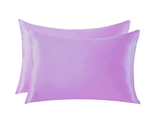 BESTELLIE - Juego de 2 fundas de almohada de satén para cabello fresco y prevenir arrugas con cremallera oculta, tamaño queen, 50 x 76 cm (morado claro)