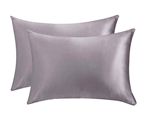 BESTELLIE - Juego de fundas de almohada de satén para cabello y piel para evitar arrugas, cremallera oculta estándar (50 x 75 cm), 2 unidades, color gris
