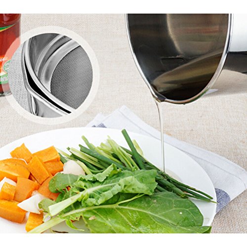 BESTOMZ 1.2L Filtro Aceite Cocina Acero Inoxidable,tarro colador de grasa,Filtro de residuos de Aceite,Almacenamiento de Aceite,Graseras de Cocina con Malla Fina Colador y Tapa